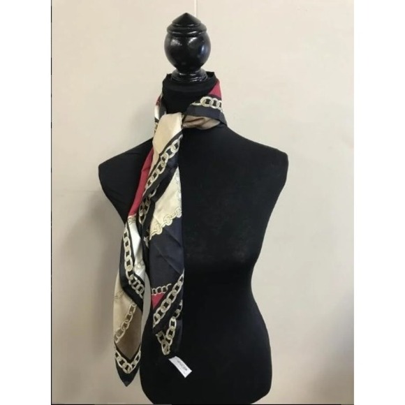 Oscar de la Renta Accessories - Oscar de la Renta Silk Scarf Chain Link Geometric Burgundy Black Gold Squarev